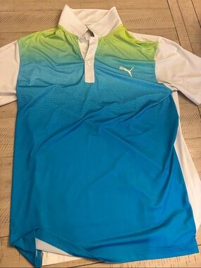 Puma Blue & Lime Gradient Short Sleeve Polo
